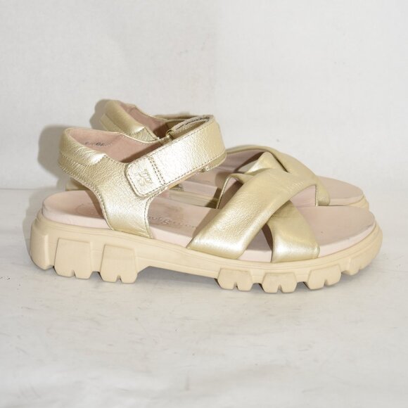 Paul Green Marsha Strappy Heel Sandals Metallic Brown Suede  $400 PAUL GREEN MARSHA LUGGED SANDAL PALE GOLD METALLIC NAPPA 8 (TD17)
